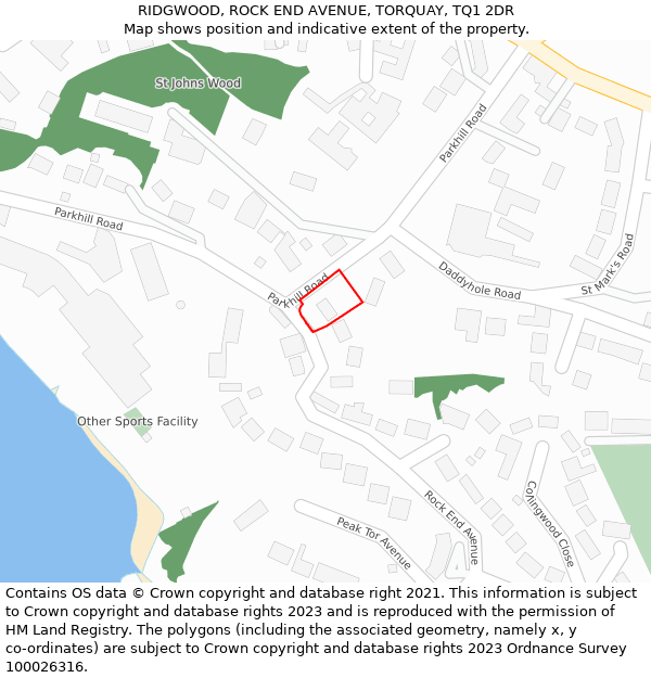 RIDGWOOD, ROCK END AVENUE, TORQUAY, TQ1 2DR: Location map and indicative extent of plot