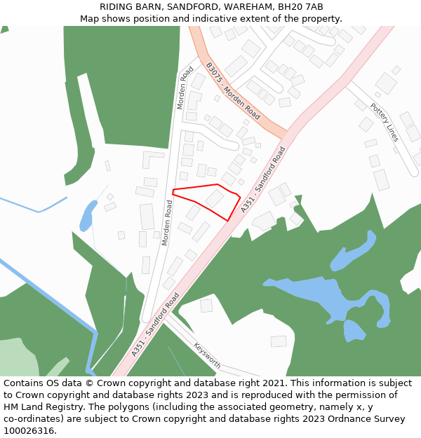 RIDING BARN, SANDFORD, WAREHAM, BH20 7AB: Location map and indicative extent of plot