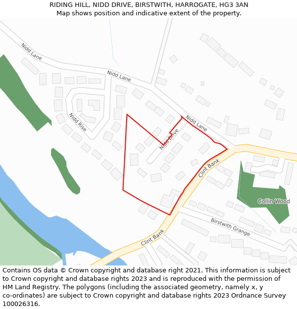 RIDING HILL, NIDD DRIVE, BIRSTWITH, HARROGATE, HG3 3AN: Location map and indicative extent of plot