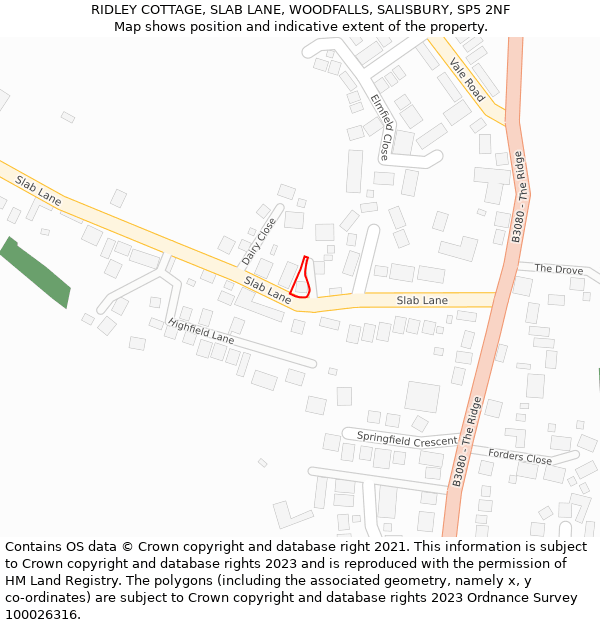 RIDLEY COTTAGE, SLAB LANE, WOODFALLS, SALISBURY, SP5 2NF: Location map and indicative extent of plot