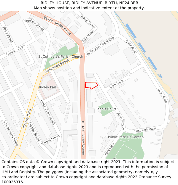 RIDLEY HOUSE, RIDLEY AVENUE, BLYTH, NE24 3BB: Location map and indicative extent of plot