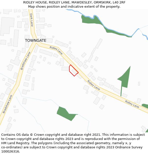 RIDLEY HOUSE, RIDLEY LANE, MAWDESLEY, ORMSKIRK, L40 2RF: Location map and indicative extent of plot