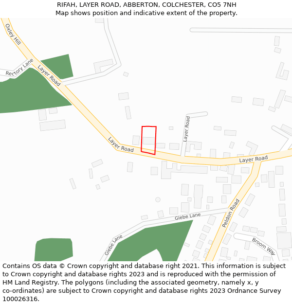 RIFAH, LAYER ROAD, ABBERTON, COLCHESTER, CO5 7NH: Location map and indicative extent of plot