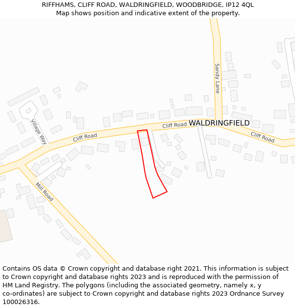 RIFFHAMS, CLIFF ROAD, WALDRINGFIELD, WOODBRIDGE, IP12 4QL: Location map and indicative extent of plot