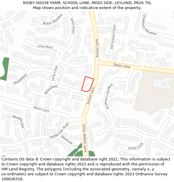 RIGBY HOUSE FARM, SCHOOL LANE, MOSS SIDE, LEYLAND, PR26 7SL: Location map and indicative extent of plot
