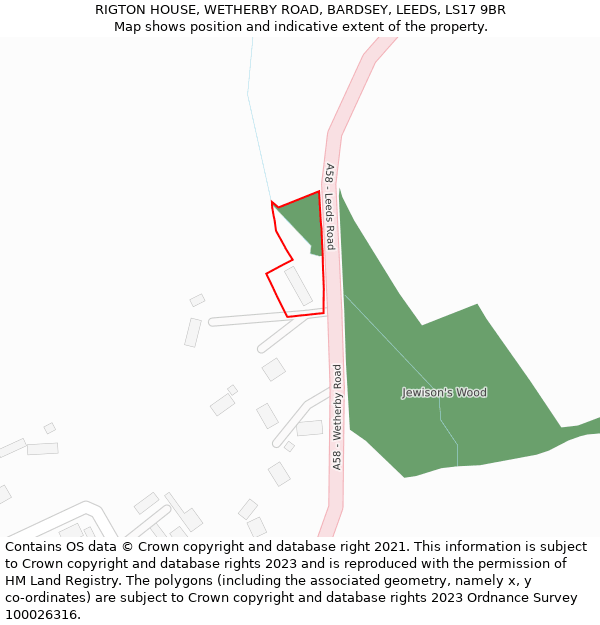 RIGTON HOUSE, WETHERBY ROAD, BARDSEY, LEEDS, LS17 9BR: Location map and indicative extent of plot