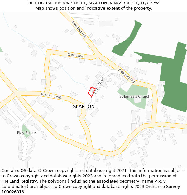 RILL HOUSE, BROOK STREET, SLAPTON, KINGSBRIDGE, TQ7 2PW: Location map and indicative extent of plot