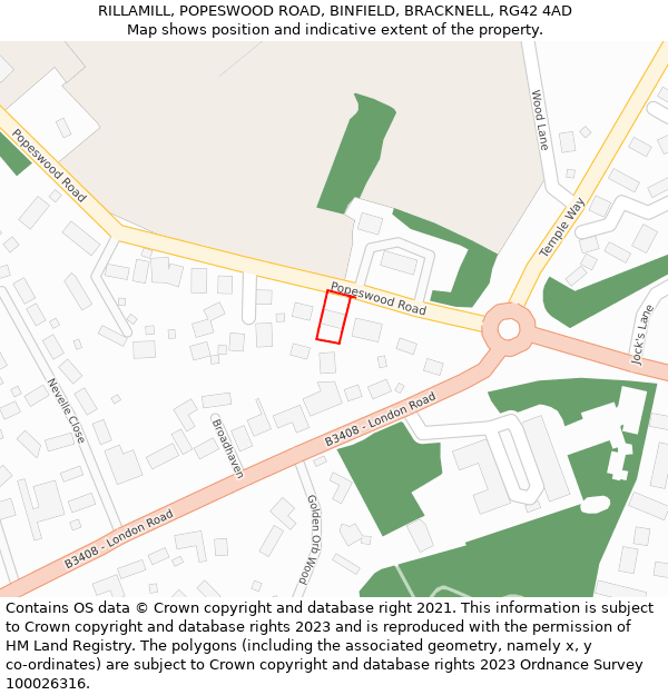 RILLAMILL, POPESWOOD ROAD, BINFIELD, BRACKNELL, RG42 4AD: Location map and indicative extent of plot