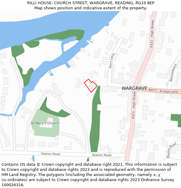 RILLI HOUSE, CHURCH STREET, WARGRAVE, READING, RG10 8EP: Location map and indicative extent of plot