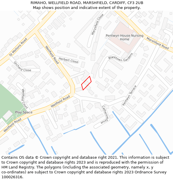 RIMAHO, WELLFIELD ROAD, MARSHFIELD, CARDIFF, CF3 2UB: Location map and indicative extent of plot