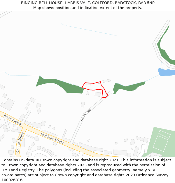 RINGING BELL HOUSE, HARRIS VALE, COLEFORD, RADSTOCK, BA3 5NP: Location map and indicative extent of plot