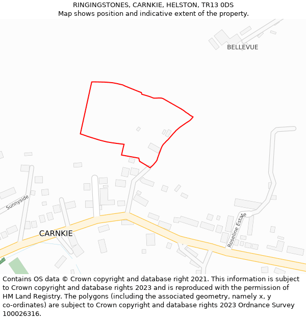 RINGINGSTONES, CARNKIE, HELSTON, TR13 0DS: Location map and indicative extent of plot