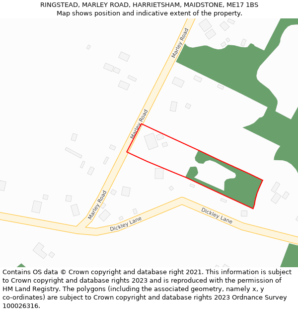 RINGSTEAD, MARLEY ROAD, HARRIETSHAM, MAIDSTONE, ME17 1BS: Location map and indicative extent of plot