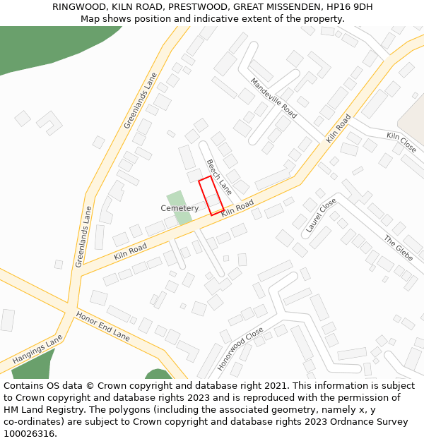 RINGWOOD, KILN ROAD, PRESTWOOD, GREAT MISSENDEN, HP16 9DH: Location map and indicative extent of plot