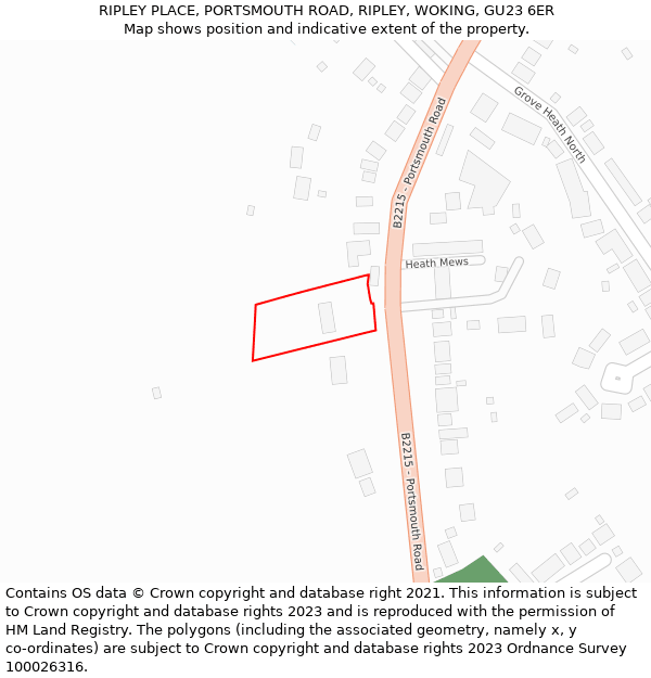RIPLEY PLACE, PORTSMOUTH ROAD, RIPLEY, WOKING, GU23 6ER: Location map and indicative extent of plot