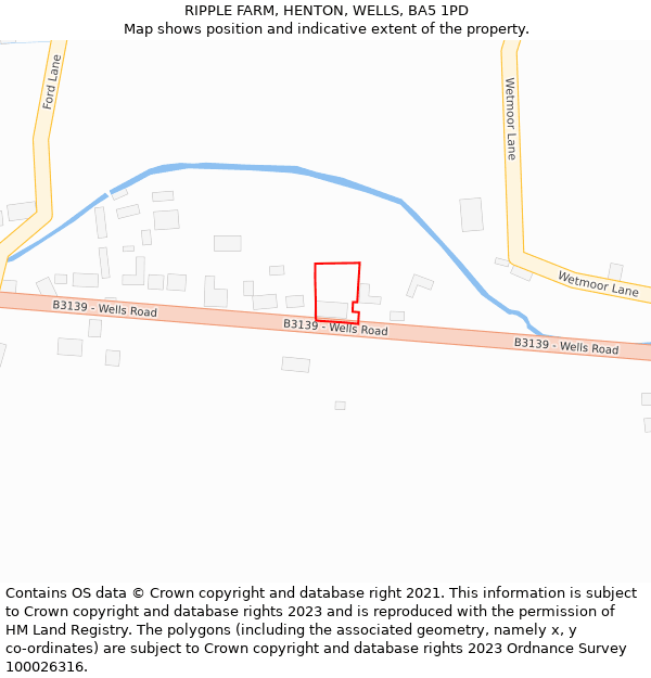 RIPPLE FARM, HENTON, WELLS, BA5 1PD: Location map and indicative extent of plot