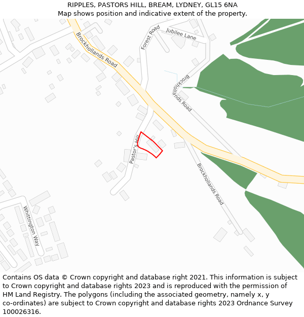 RIPPLES, PASTORS HILL, BREAM, LYDNEY, GL15 6NA: Location map and indicative extent of plot