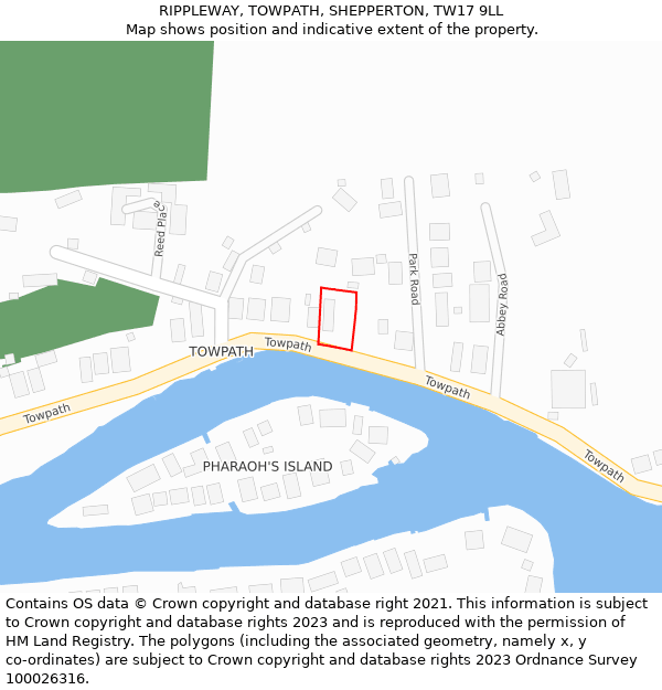 RIPPLEWAY, TOWPATH, SHEPPERTON, TW17 9LL: Location map and indicative extent of plot