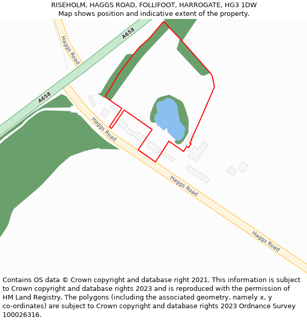 RISEHOLM, HAGGS ROAD, FOLLIFOOT, HARROGATE, HG3 1DW: Location map and indicative extent of plot