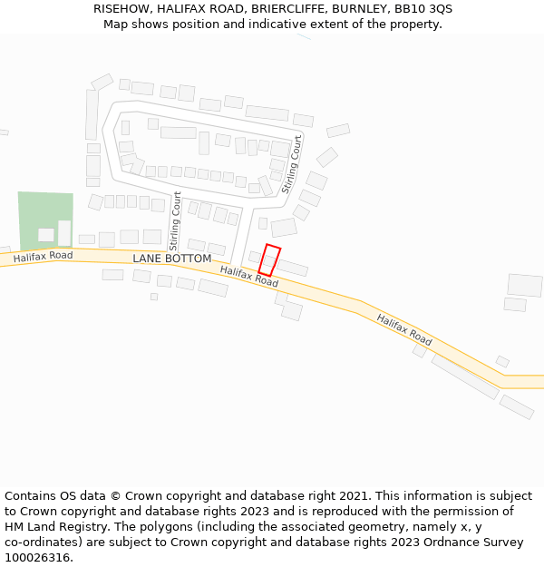 RISEHOW, HALIFAX ROAD, BRIERCLIFFE, BURNLEY, BB10 3QS: Location map and indicative extent of plot