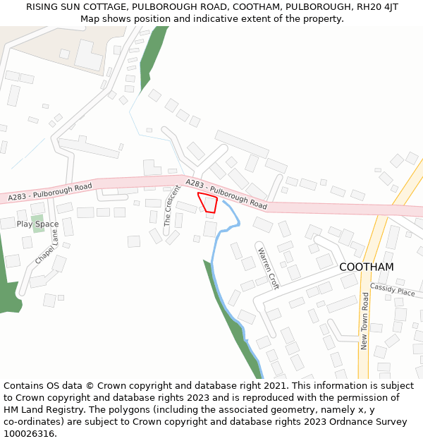 RISING SUN COTTAGE, PULBOROUGH ROAD, COOTHAM, PULBOROUGH, RH20 4JT: Location map and indicative extent of plot