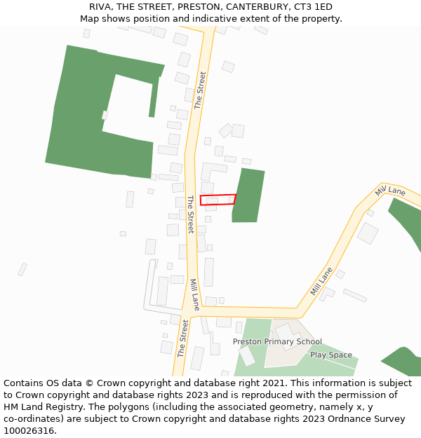 RIVA, THE STREET, PRESTON, CANTERBURY, CT3 1ED: Location map and indicative extent of plot