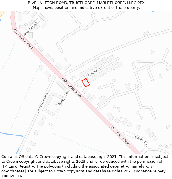 RIVELIN, ETON ROAD, TRUSTHORPE, MABLETHORPE, LN12 2PX: Location map and indicative extent of plot