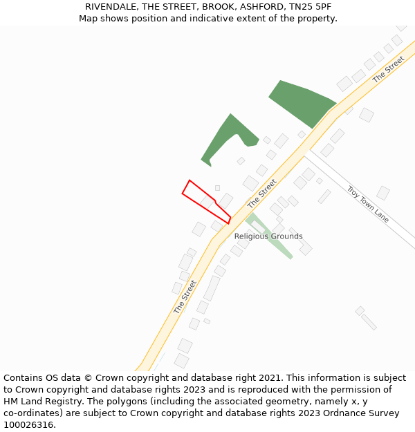 RIVENDALE, THE STREET, BROOK, ASHFORD, TN25 5PF: Location map and indicative extent of plot