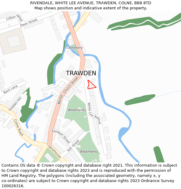 RIVENDALE, WHITE LEE AVENUE, TRAWDEN, COLNE, BB8 8TD: Location map and indicative extent of plot