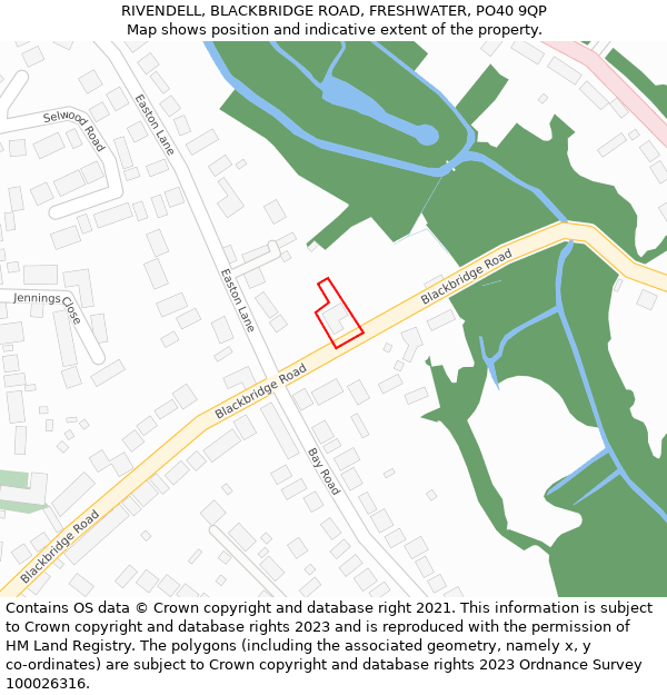 RIVENDELL, BLACKBRIDGE ROAD, FRESHWATER, PO40 9QP: Location map and indicative extent of plot