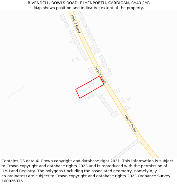 RIVENDELL, BOWLS ROAD, BLAENPORTH, CARDIGAN, SA43 2AR: Location map and indicative extent of plot