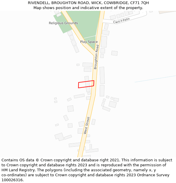 RIVENDELL, BROUGHTON ROAD, WICK, COWBRIDGE, CF71 7QH: Location map and indicative extent of plot