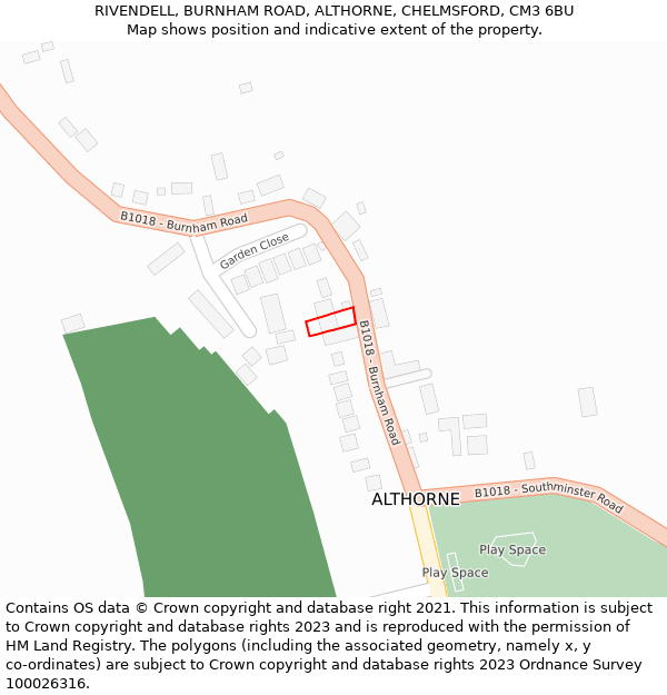 RIVENDELL, BURNHAM ROAD, ALTHORNE, CHELMSFORD, CM3 6BU: Location map and indicative extent of plot