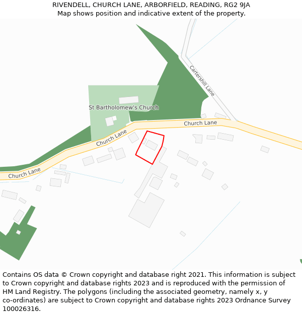 RIVENDELL, CHURCH LANE, ARBORFIELD, READING, RG2 9JA: Location map and indicative extent of plot