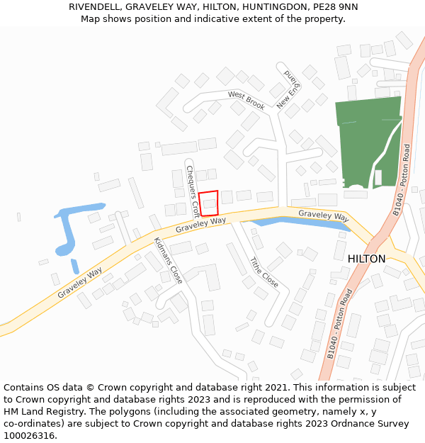 RIVENDELL, GRAVELEY WAY, HILTON, HUNTINGDON, PE28 9NN: Location map and indicative extent of plot