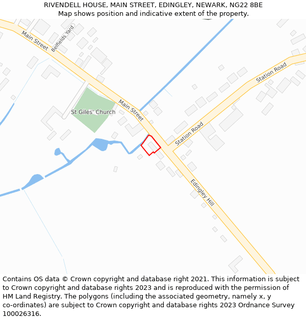 RIVENDELL HOUSE, MAIN STREET, EDINGLEY, NEWARK, NG22 8BE: Location map and indicative extent of plot