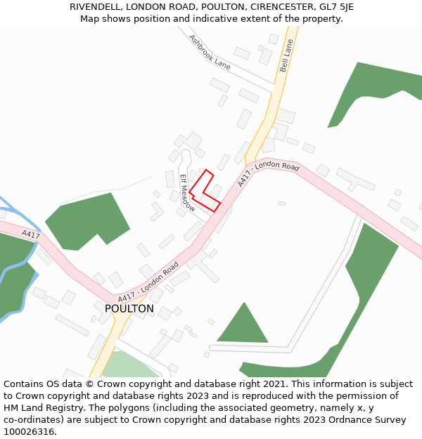 RIVENDELL, LONDON ROAD, POULTON, CIRENCESTER, GL7 5JE: Location map and indicative extent of plot