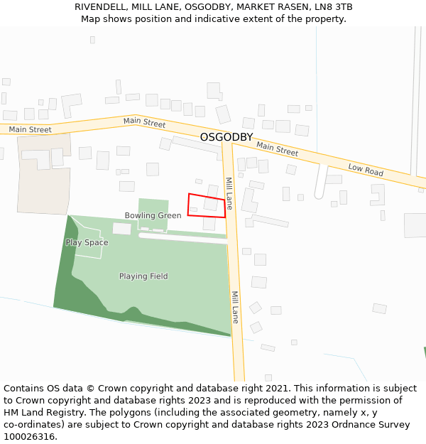 RIVENDELL, MILL LANE, OSGODBY, MARKET RASEN, LN8 3TB: Location map and indicative extent of plot