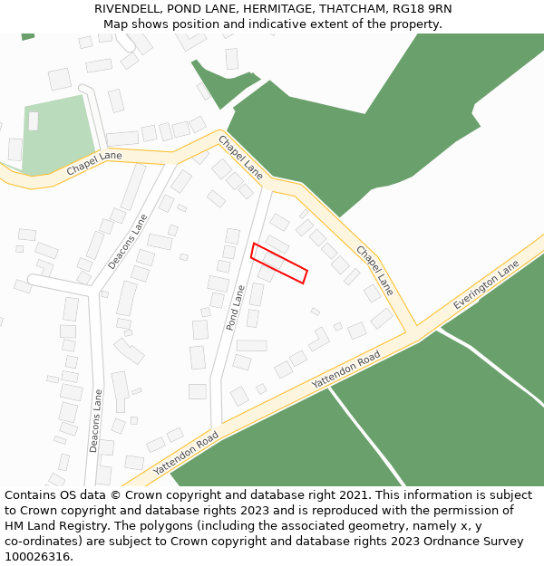 RIVENDELL, POND LANE, HERMITAGE, THATCHAM, RG18 9RN: Location map and indicative extent of plot