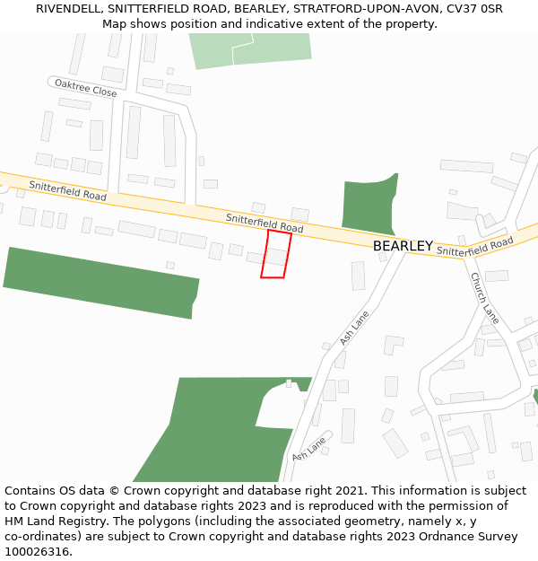 RIVENDELL, SNITTERFIELD ROAD, BEARLEY, STRATFORD-UPON-AVON, CV37 0SR: Location map and indicative extent of plot
