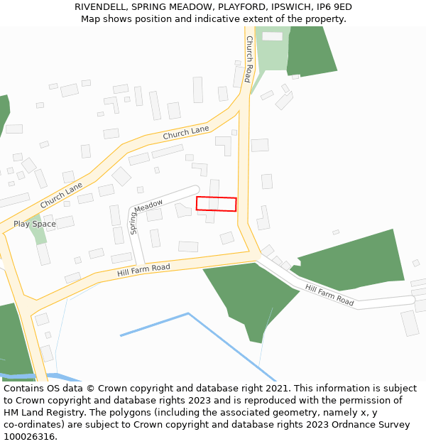 RIVENDELL, SPRING MEADOW, PLAYFORD, IPSWICH, IP6 9ED: Location map and indicative extent of plot