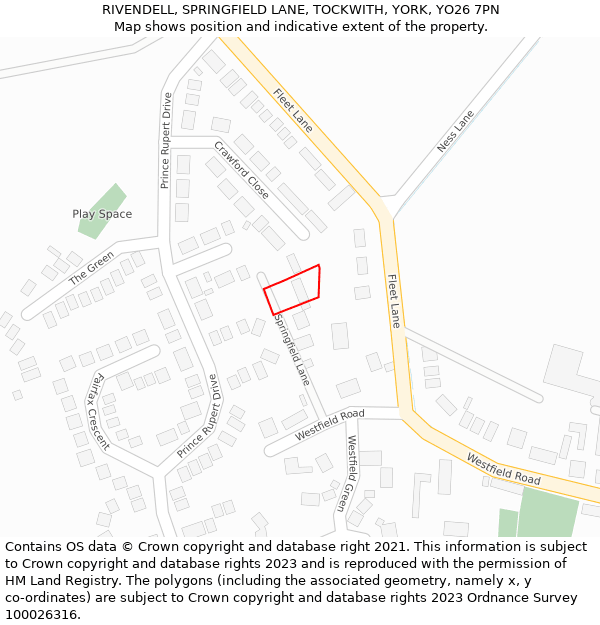 RIVENDELL, SPRINGFIELD LANE, TOCKWITH, YORK, YO26 7PN: Location map and indicative extent of plot