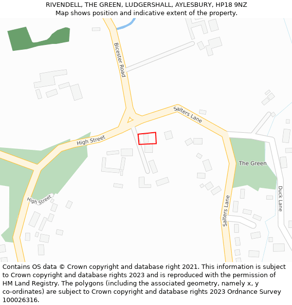 RIVENDELL, THE GREEN, LUDGERSHALL, AYLESBURY, HP18 9NZ: Location map and indicative extent of plot