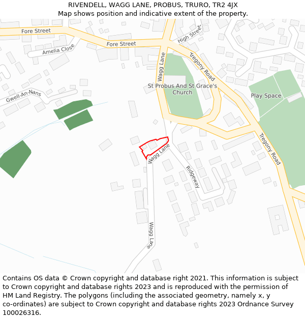 RIVENDELL, WAGG LANE, PROBUS, TRURO, TR2 4JX: Location map and indicative extent of plot