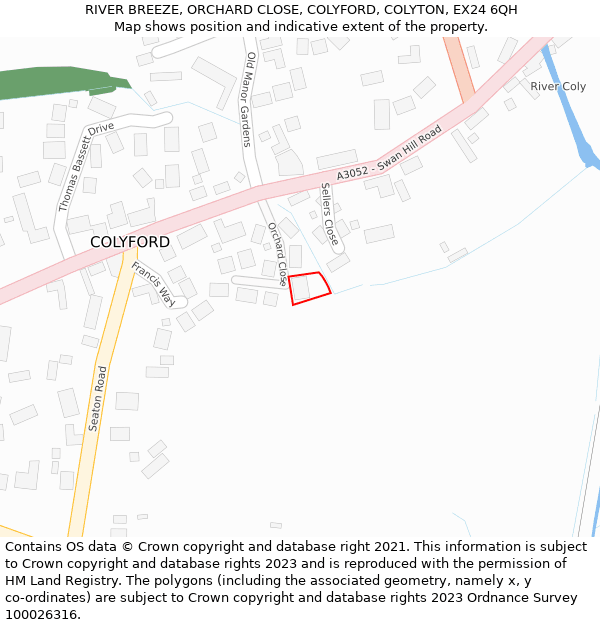 RIVER BREEZE, ORCHARD CLOSE, COLYFORD, COLYTON, EX24 6QH: Location map and indicative extent of plot