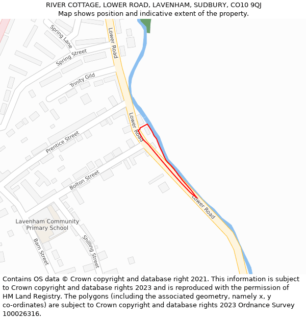 RIVER COTTAGE, LOWER ROAD, LAVENHAM, SUDBURY, CO10 9QJ: Location map and indicative extent of plot