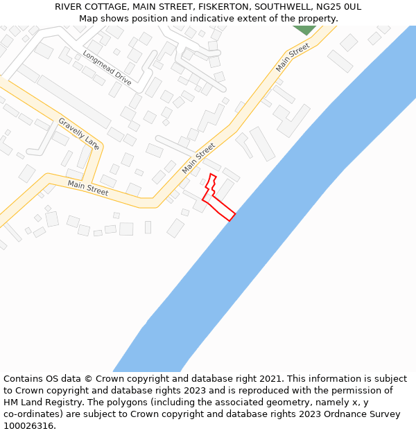 RIVER COTTAGE, MAIN STREET, FISKERTON, SOUTHWELL, NG25 0UL: Location map and indicative extent of plot