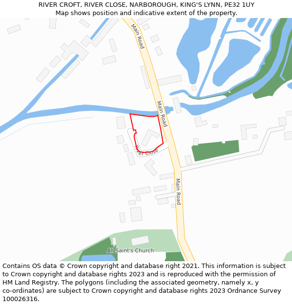 RIVER CROFT, RIVER CLOSE, NARBOROUGH, KING'S LYNN, PE32 1UY: Location map and indicative extent of plot