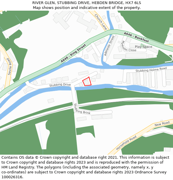 RIVER GLEN, STUBBING DRIVE, HEBDEN BRIDGE, HX7 6LS: Location map and indicative extent of plot