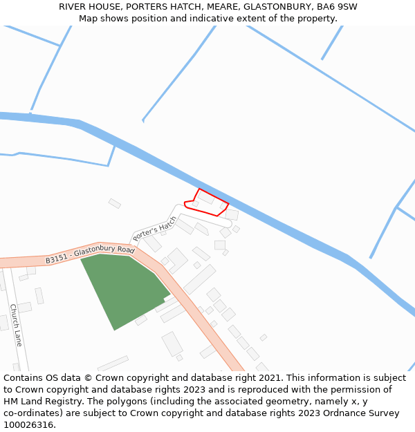RIVER HOUSE, PORTERS HATCH, MEARE, GLASTONBURY, BA6 9SW: Location map and indicative extent of plot